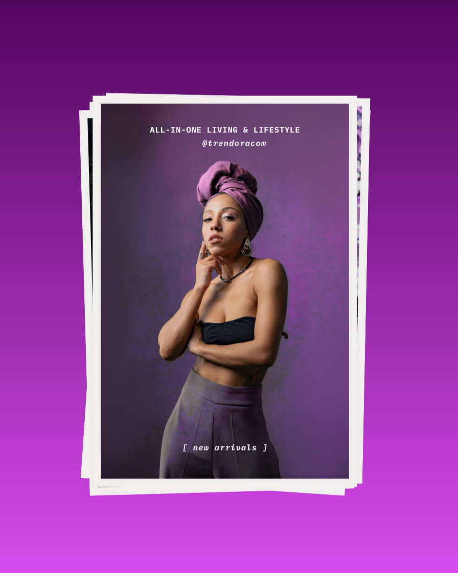 Woman with a purple headwrap on a purple background with text overlay